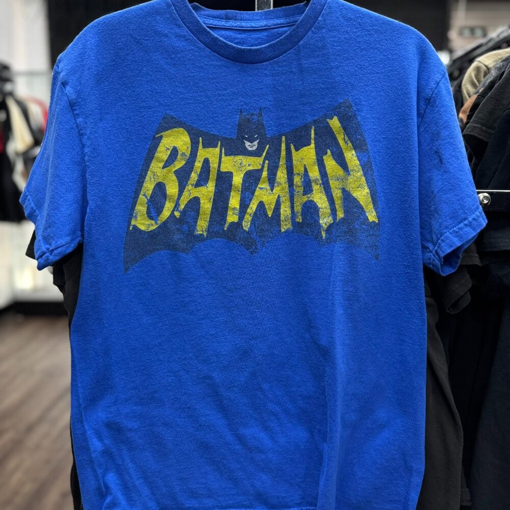 Batman Show Logo T-Shirt Men’s Small | Vintage Royal Blue DC Comics Licensed Tee
